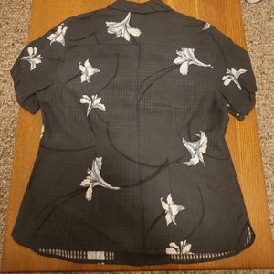 Tommy Bahama Silk Leaf Hawaiian Short Sleeve Pearl Button Shirt Women's M VTG